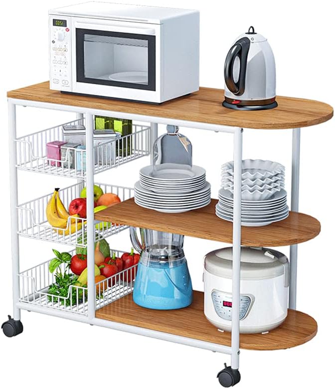 Rolling Kitchen Bakers Rack Microwave Stand 3-Tier Table on Wheels W239730