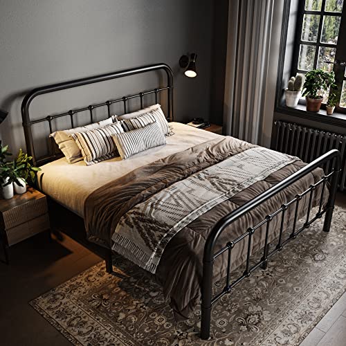 Full Size Black Metal Platform Bed Frame with Headboard and Footboard S84251