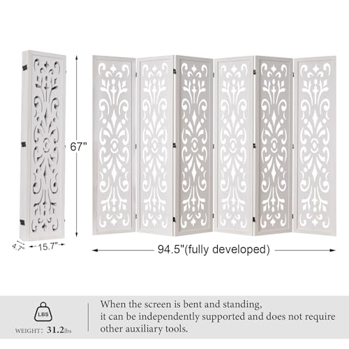 5.6Ft Folding Wood Room Divider 6 Panels W53555