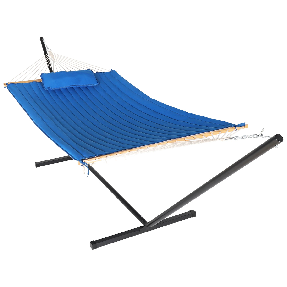 2-Person Hanging Hammock with Steel Stand, Cotton Pad & Pillow, 450lbs Capacity, White H90653