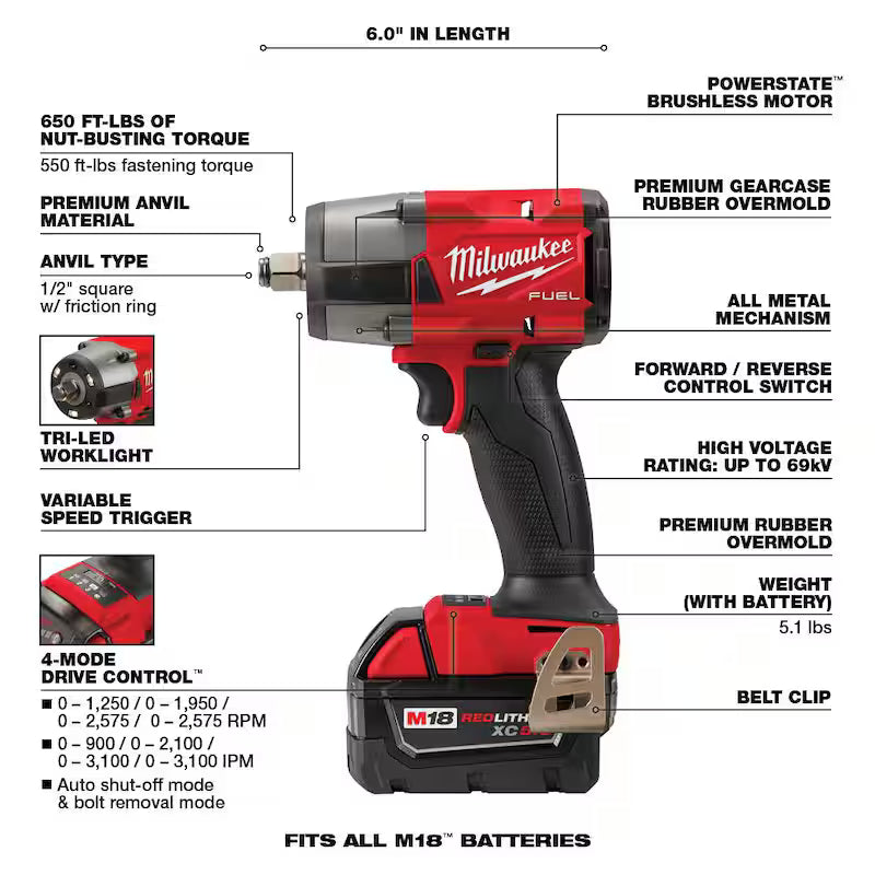 18V Lithium-Ion Brushless Cordless Combo Kit with 5.0 Ah Batteries 7-Tool F50121