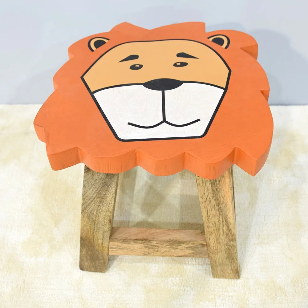 Handmade Mango Wood Orange Lion Shaped Stool P825736