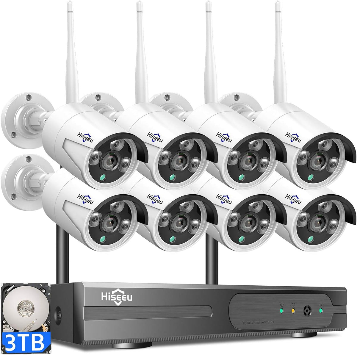 2K Wireless Security Camera System 8Pcs Cameras 3TB Hard Drive T87996