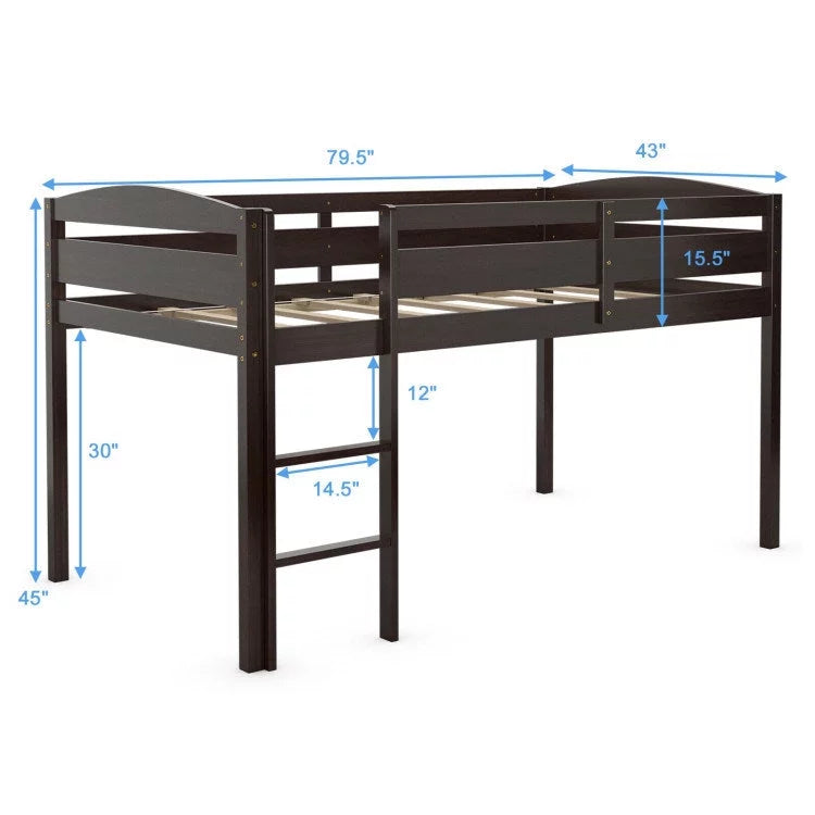 Twin Low Loft Wooden Bunk Bed with Guard Rail and Ladder P36209