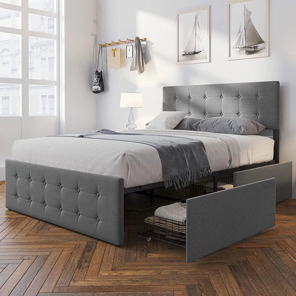 Platform Bed Frame with Headboard and 4 Drawers Storage F8483