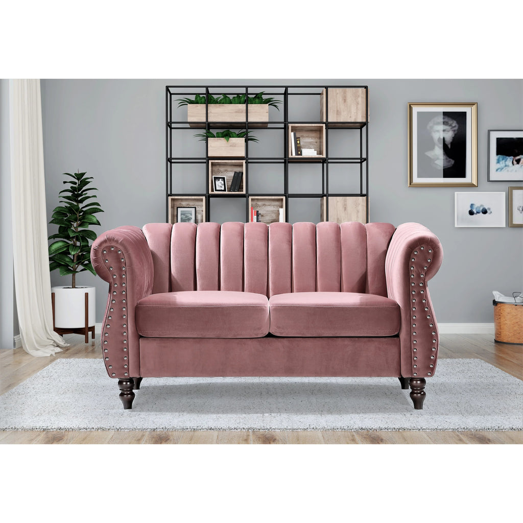 Pink Velvet Rolled Arm Loveseat V999771
