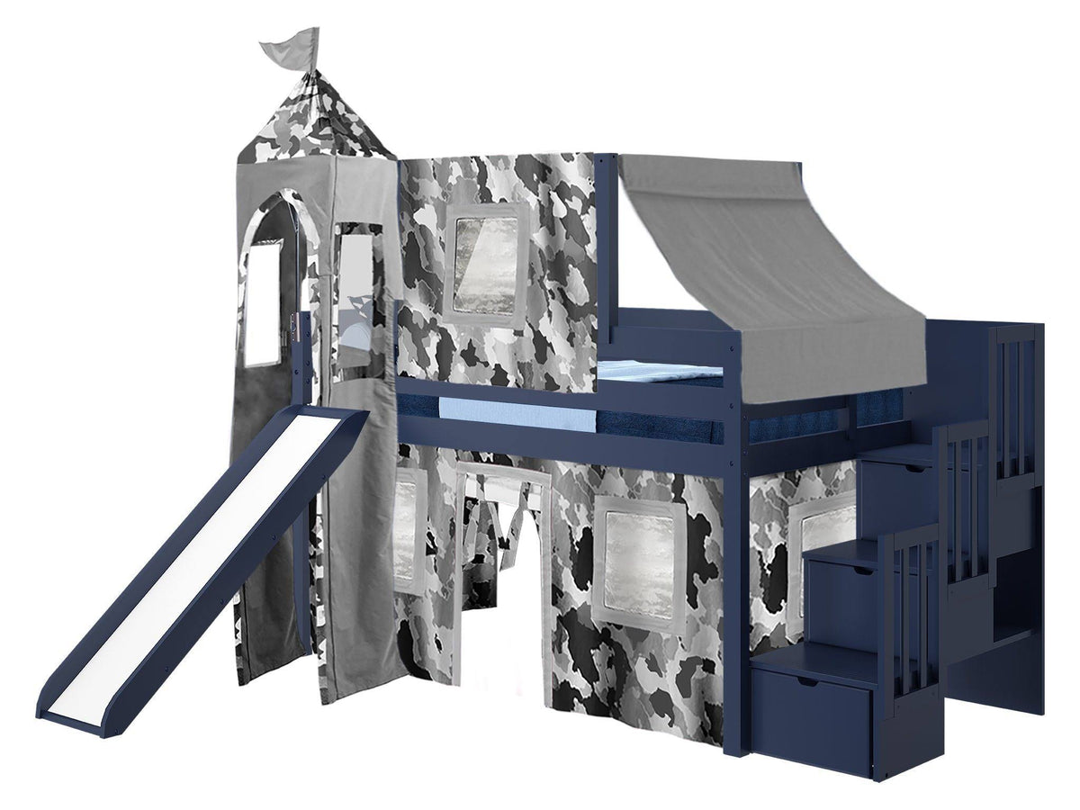 Twin Loft Bed with Slide and Tent I51731