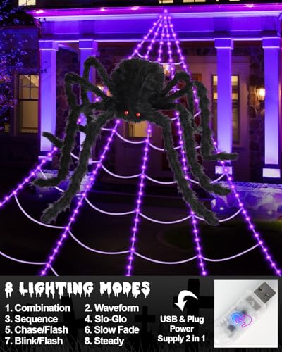 Giant Spider Halloween Projector with Spider Webs Lights Set V9824