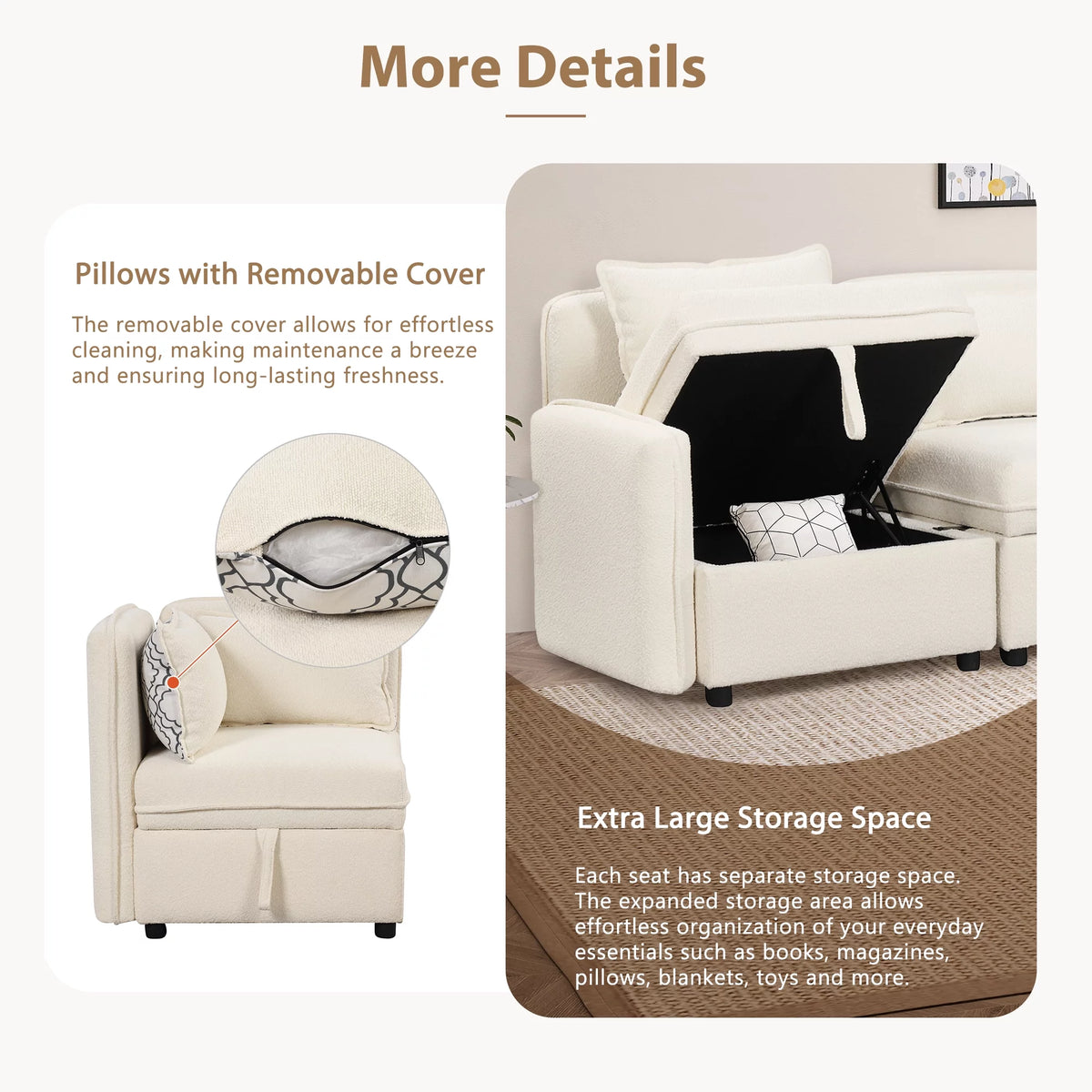 Oversized Chenille Sectional Sofa with Storage U30352