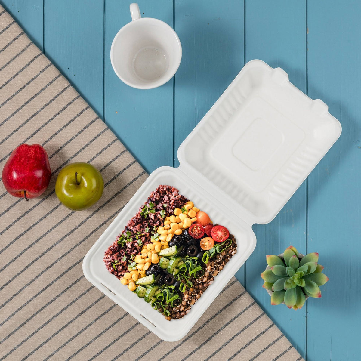 9 inch Compostable Disposable Sugarcane Clamshell Containers, 300 Pack H83017