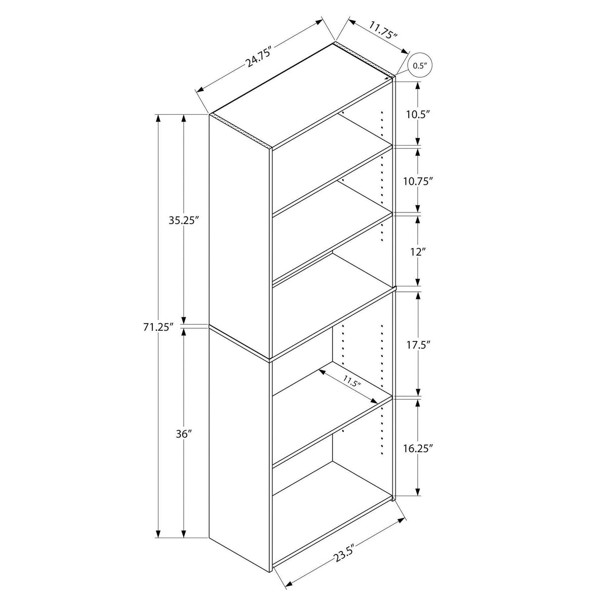 72 inch 5-Shelf Bookcase D9129