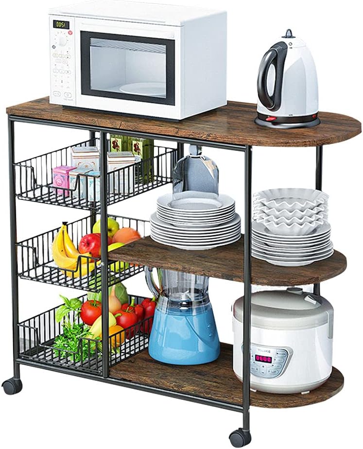 Rolling Kitchen Bakers Rack Microwave Stand 3-Tier Table on Wheels W239730