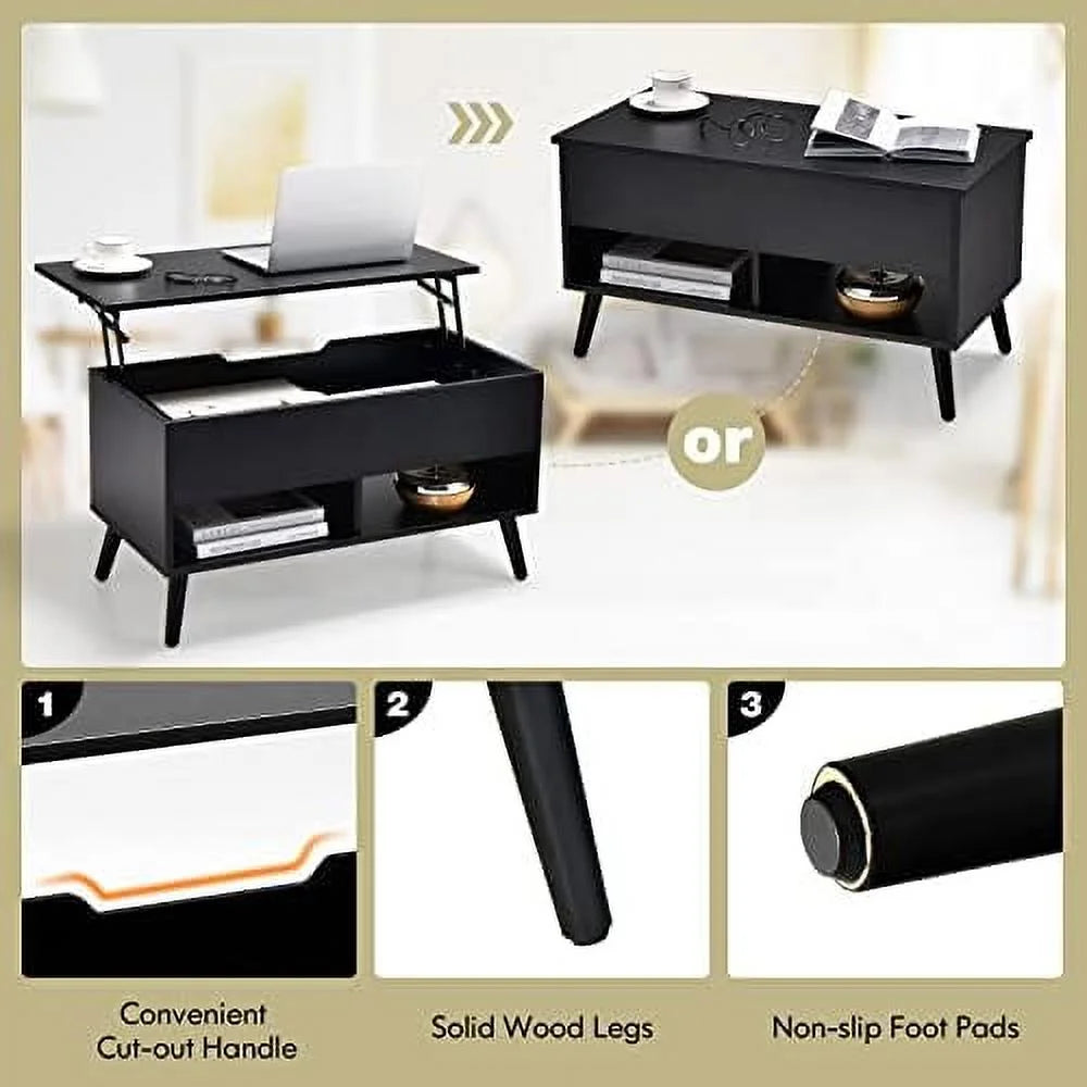 Lift Top Coffee Table with Hidden Compartment and 2 Open Shelves B682033