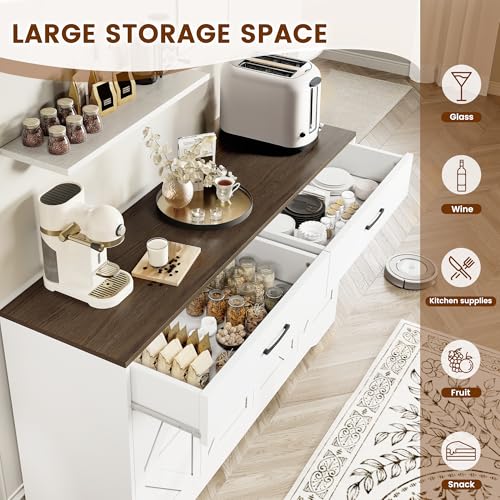 White 55" Wood Sideboard Buffet Cabinet with Drawers and Doors Z525