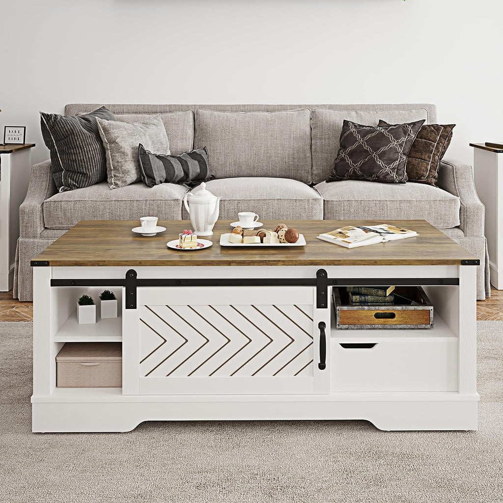 48" Wood Coffee Table with Sliding Barn Door Z233