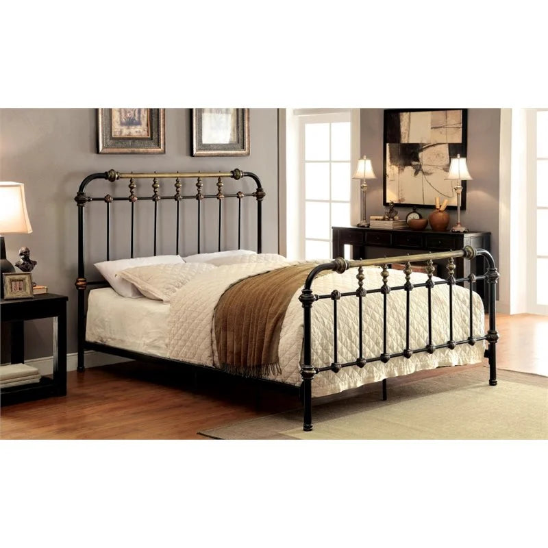 King Metal Spindle Bed Antique Black G303978