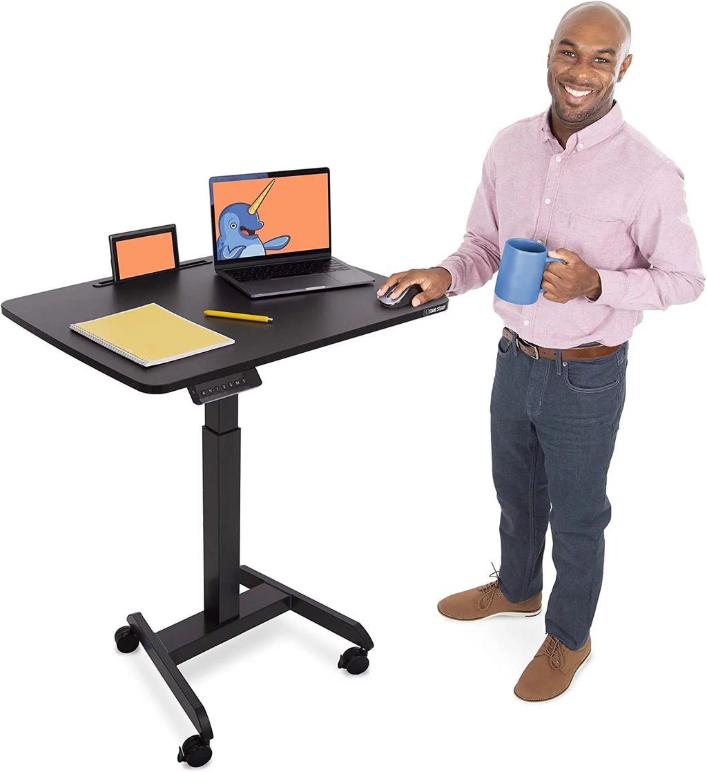 Extra Large Height Adjustable Rolling Electric Podium Desk with Wheels, Black O7614