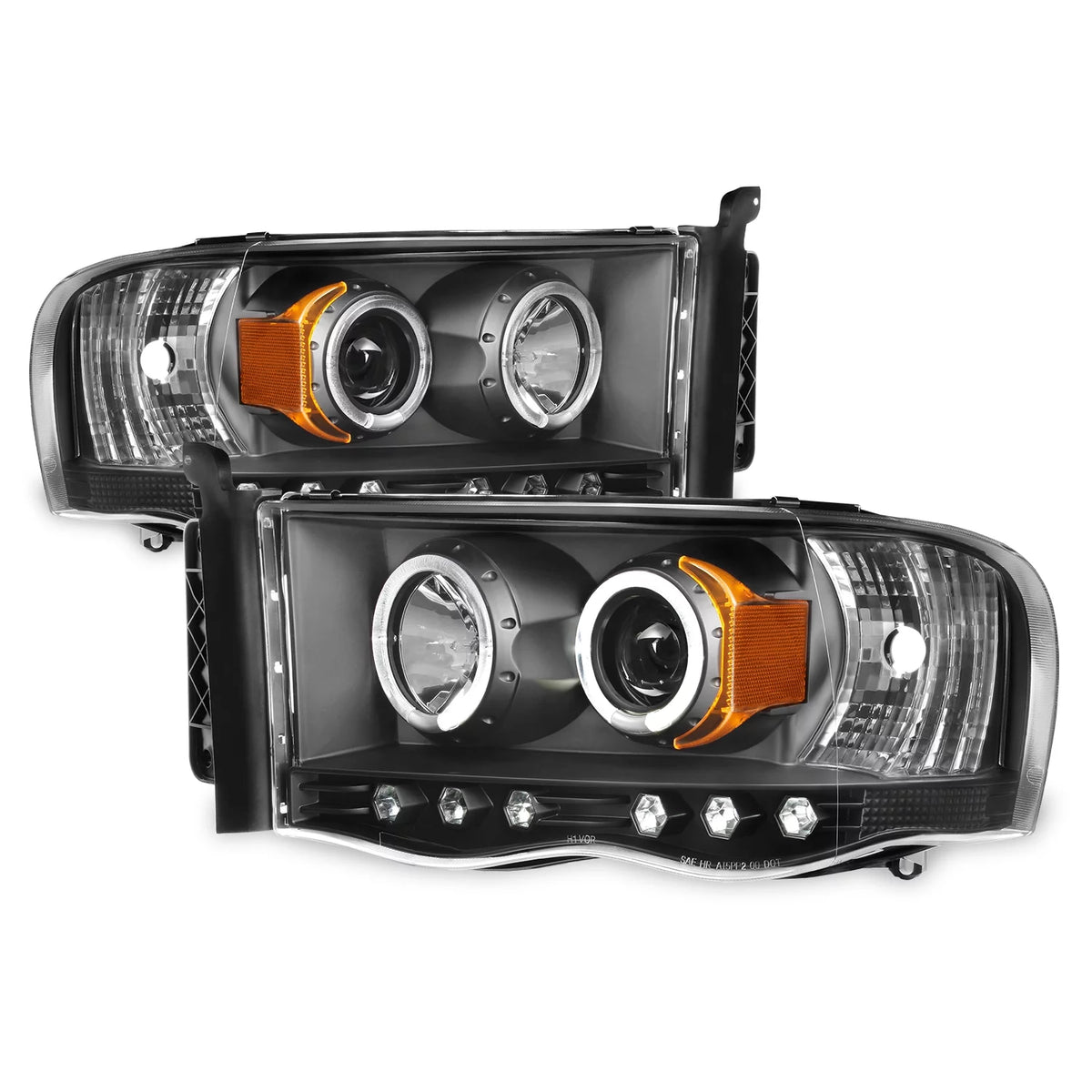 Black Housing Dual Halo DRL Projector LED Headlights + Tail Lamps V15653