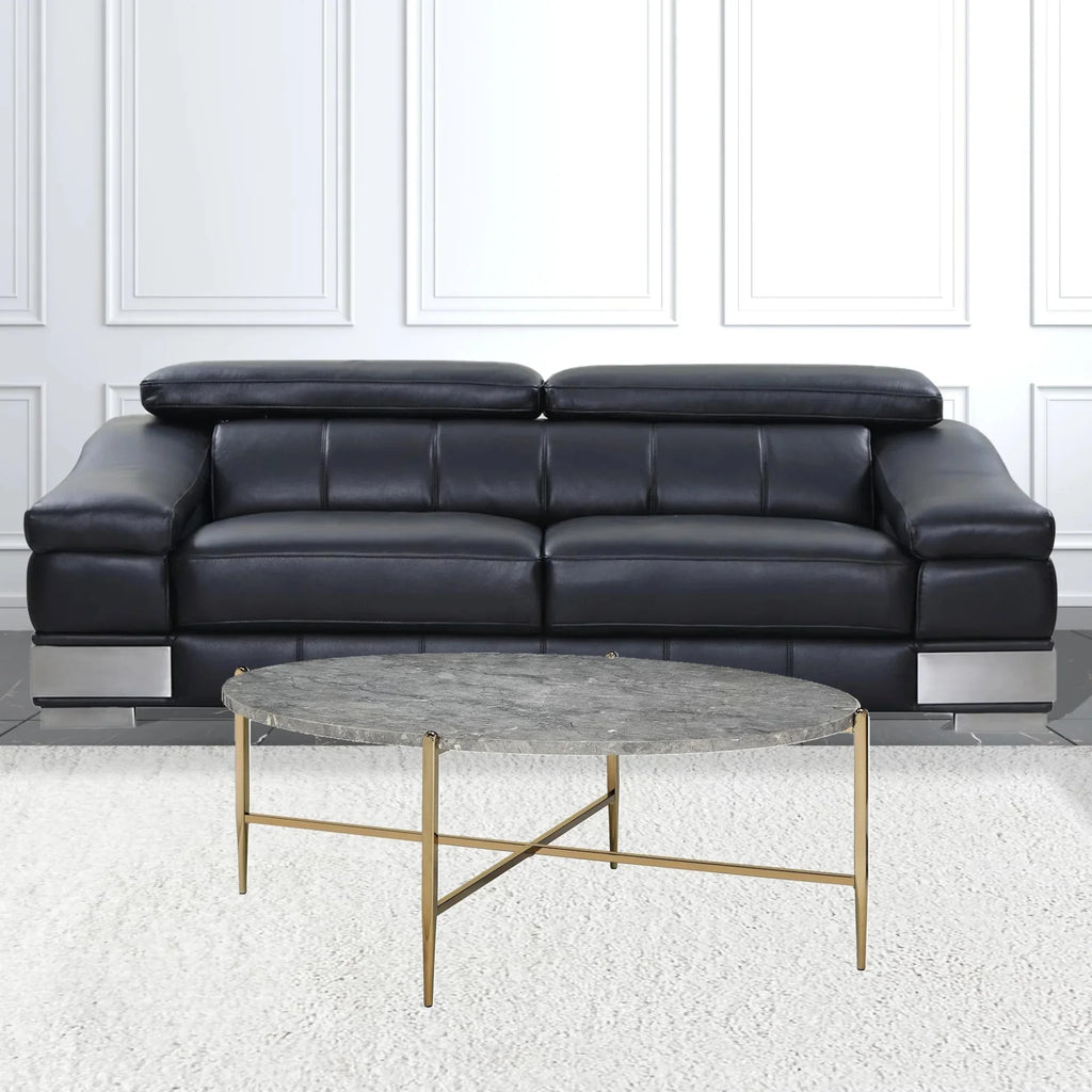 Champagne Faux Marble Metal Oval Coffee Table H857