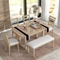 6-Piece Rubber Wood Dining Table Set with 4 Cushion Chairs and Bench Q4504