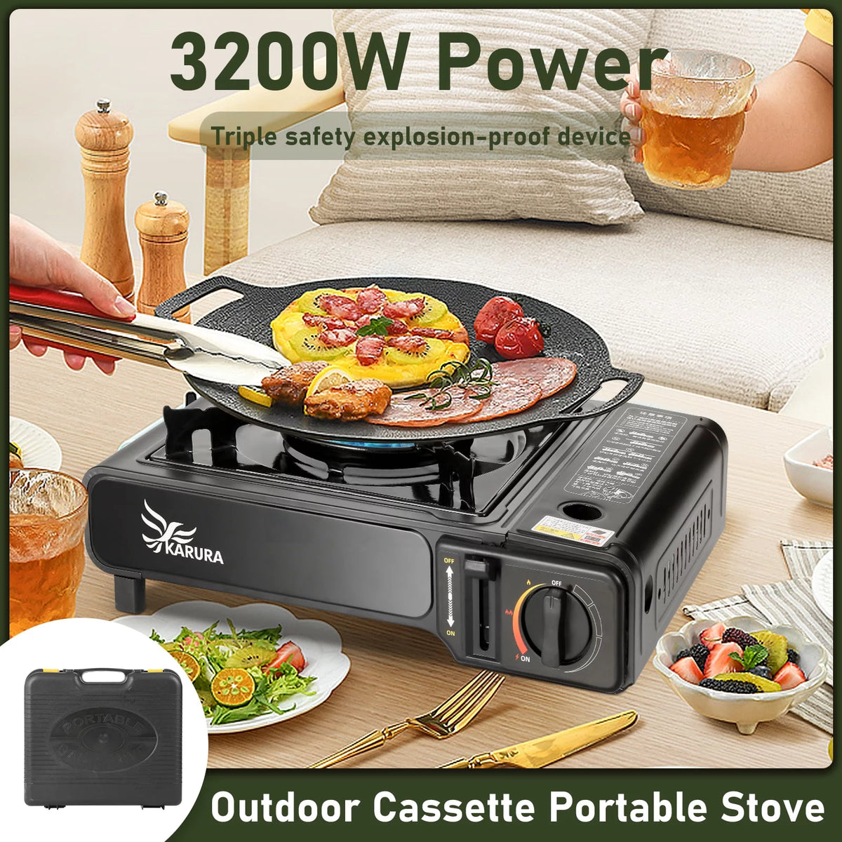 Portable Propane or Butane Camping Stove with Carrying Case H180