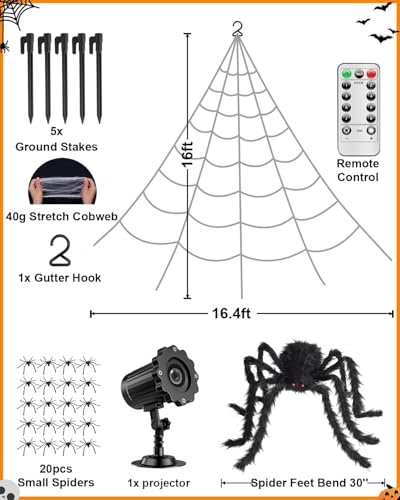 Giant Spider Halloween Projector with Spider Webs Lights Set V9824