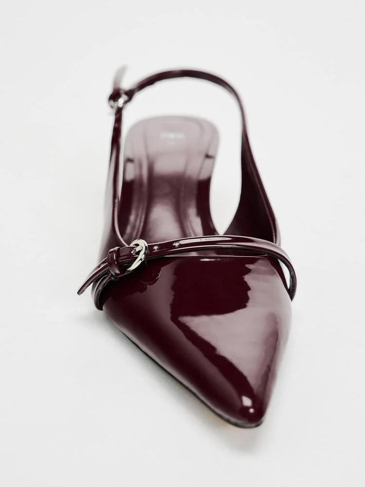 Pointed Toe Buckle Slingback High Heels D434