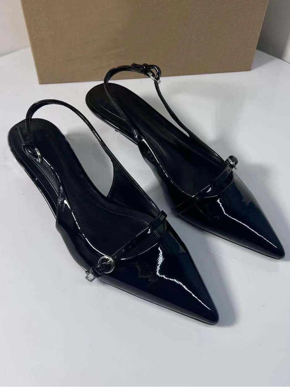 Pointed Toe Buckle Slingback High Heels D434