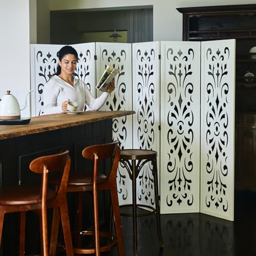 5.6Ft Folding Wood Room Divider 6 Panels W53555