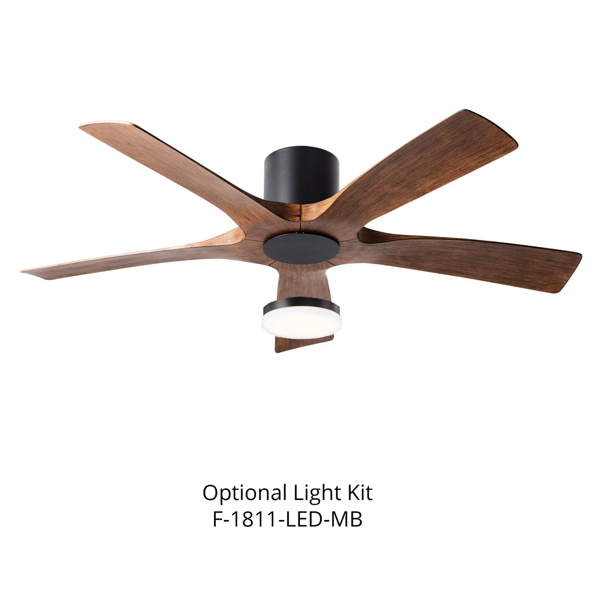 Indoor and Outdoor 5-Blade Smart Flush Mount Ceiling Fan 54in Matte Black Distressed Koa with Remote Control J7201