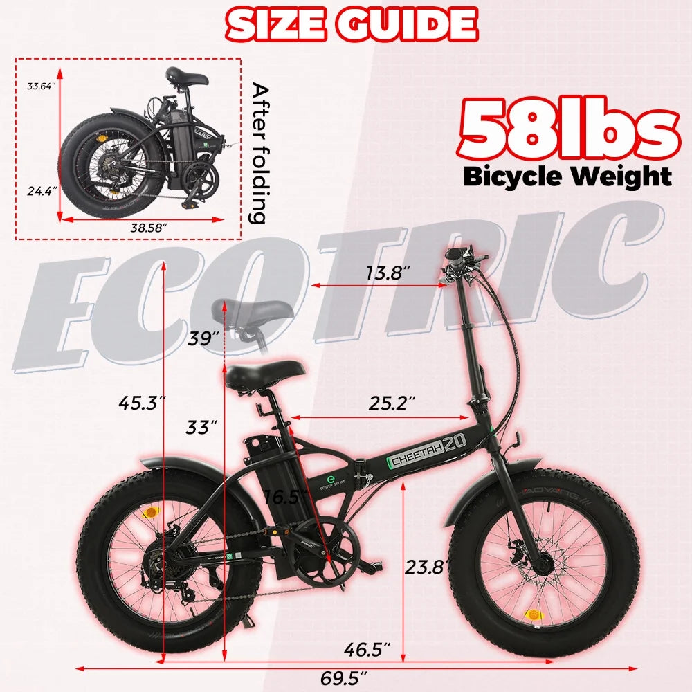 20 Folding Electric Bike Fat Tire 48V 500W Black G428112