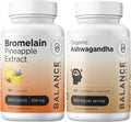 Bromelain 500mg 180 Capsules and Organic Ashwagandha 1600 mg Supplement Combo M846418
