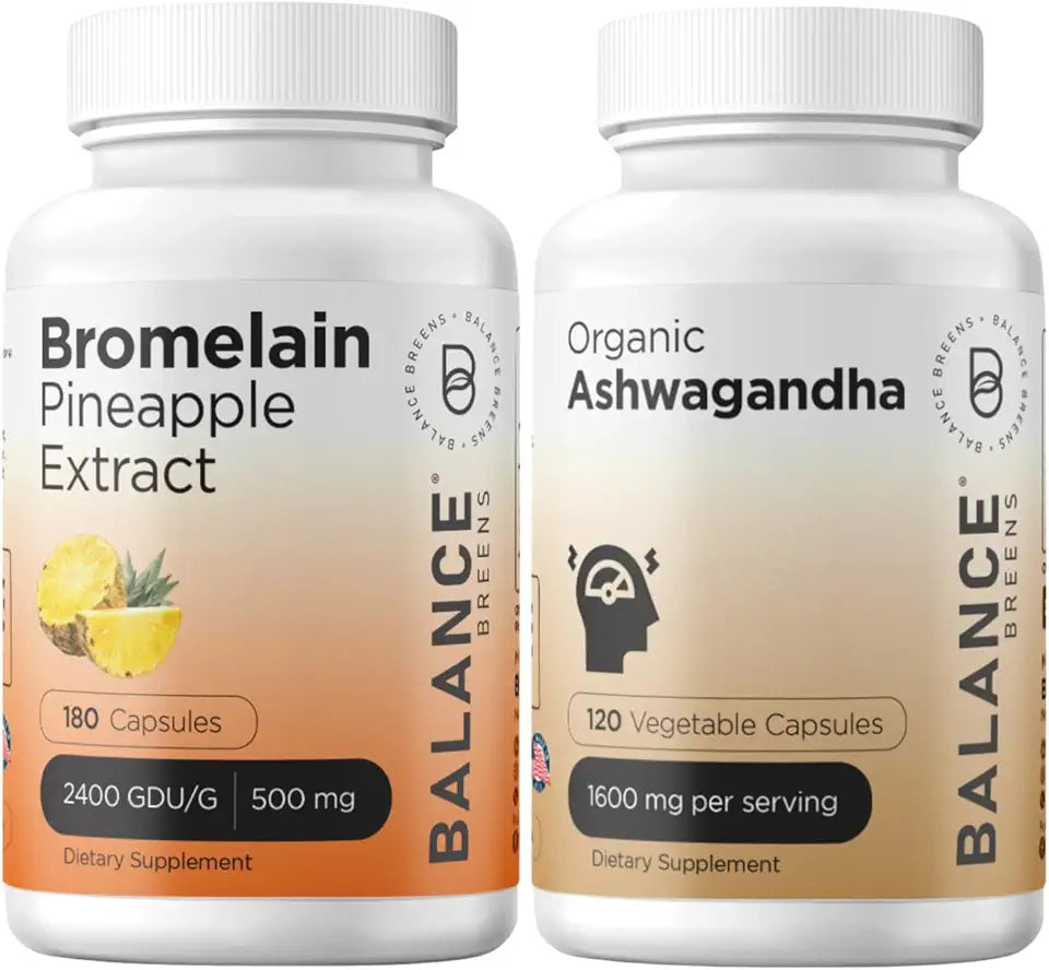 Bromelain 500mg 180 Capsules and Organic Ashwagandha 1600 mg Supplement Combo M846418