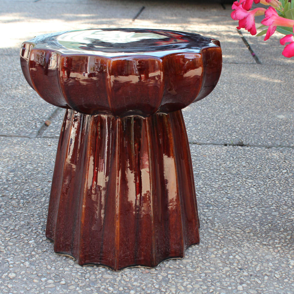 Round Scalloped Ceramic Garden Stool J9333
