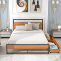 Black Queen Size Metal Platform Bed Frame with Wood Headboard and 2 Drawers A352813