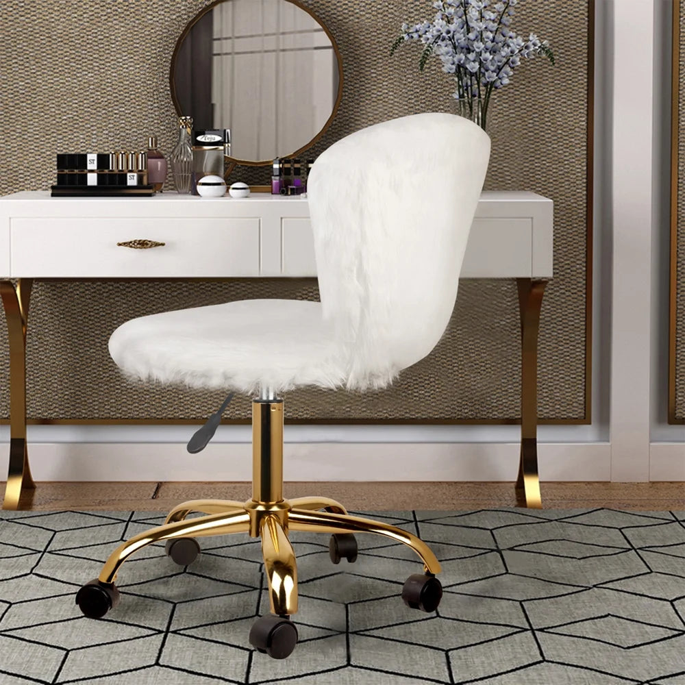 Fuzzy White Gold Armless Swivel Chair Set of 2 P244