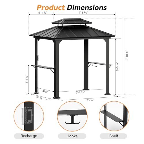 12' x 24' Hardtop Gazebo with LED Lights and Curtains A8958