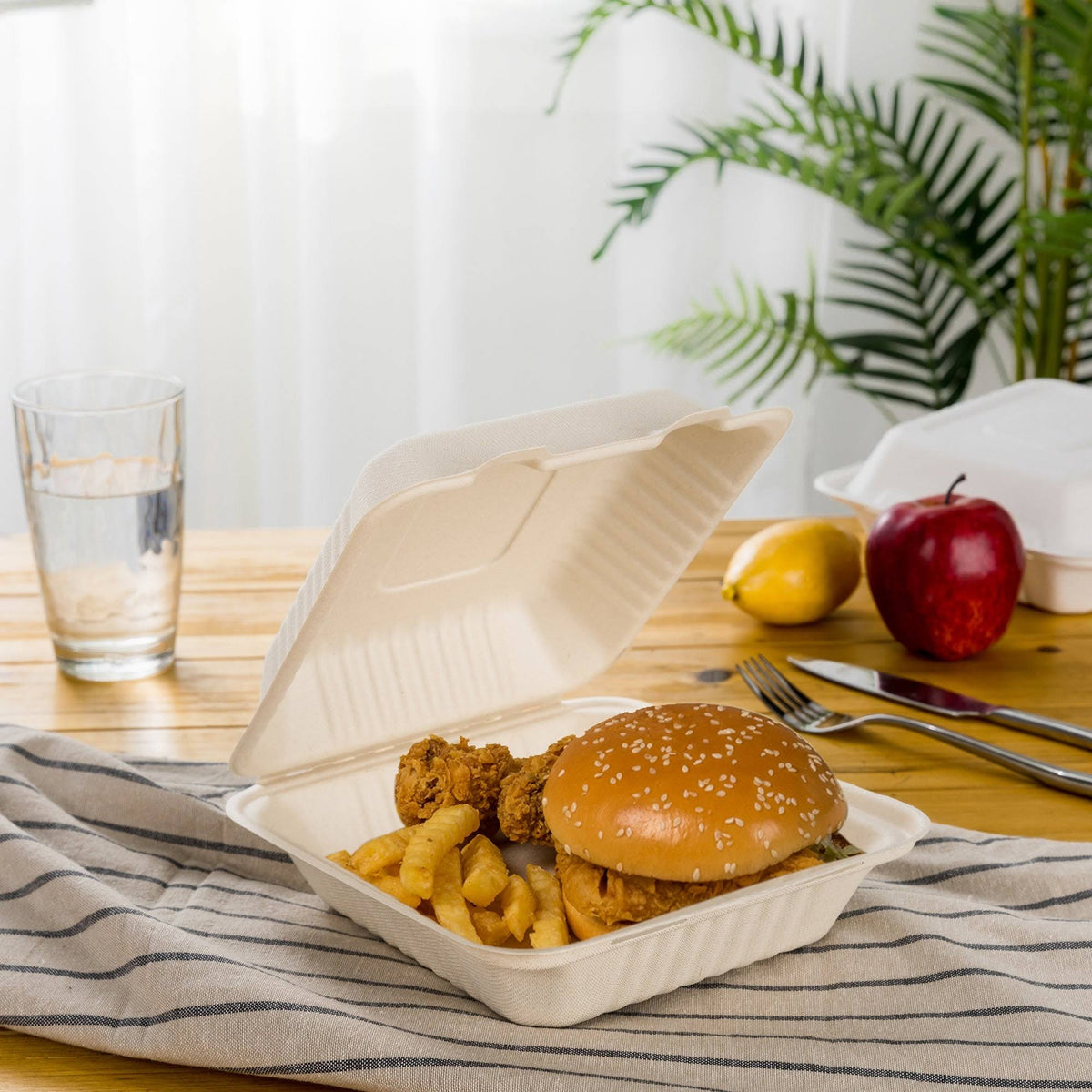 9 inch Compostable Disposable Sugarcane Clamshell Containers, 300 Pack H83017