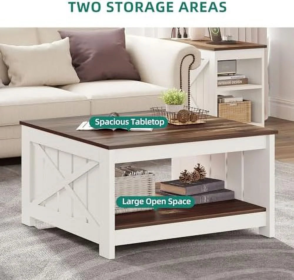 Wood Coffee Table with Half Open Compartment W3976