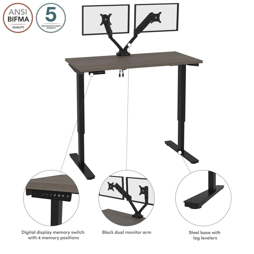 Bark Grey Standing Desk with Dual Monitor Arm F960
