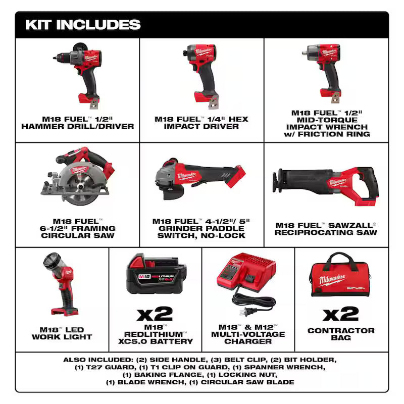 18V Lithium-Ion Brushless Cordless Combo Kit with 5.0 Ah Batteries 7-Tool F50121