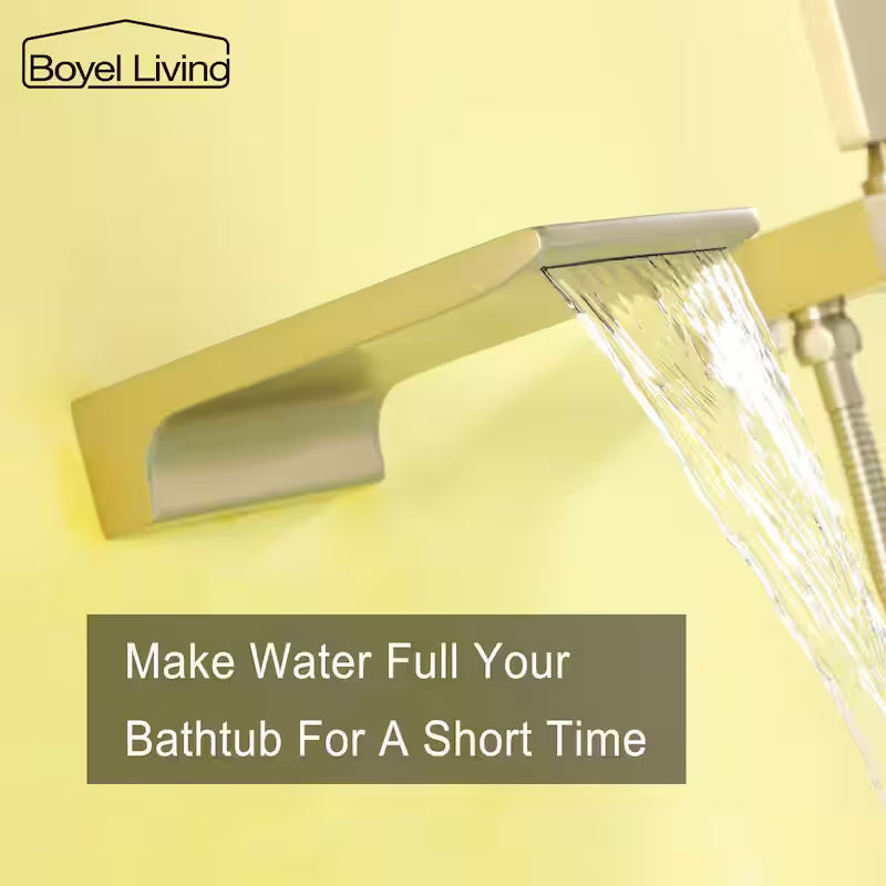 Brushed Gold Wall Mount Roman Tub Faucet with Hand Shower F9886