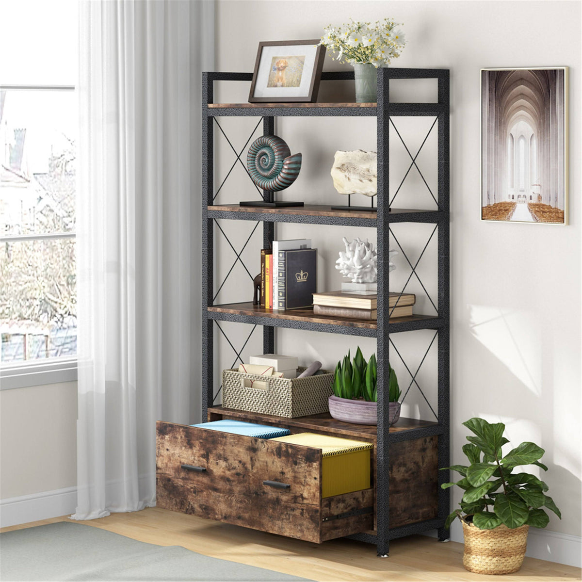 Brown Letter Size A4 Lateral File Cabinet with Drawer W270522