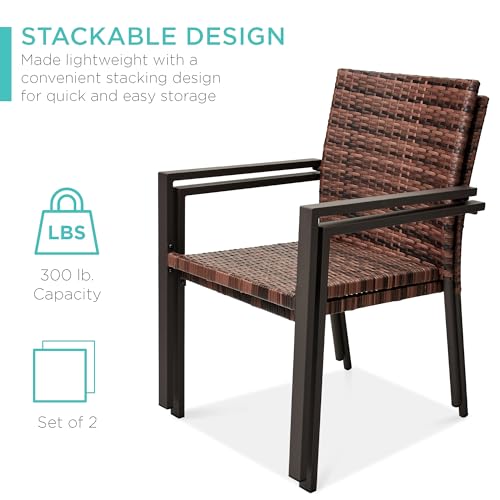 Set of 2 Stackable Outdoor Wicker Dining Chairs Black F8987
