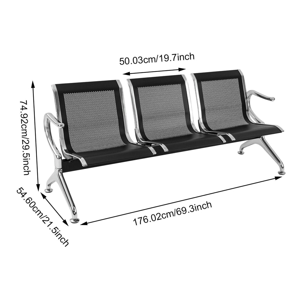 Black 3-Seat Waiting Room Chair with Arms L6919