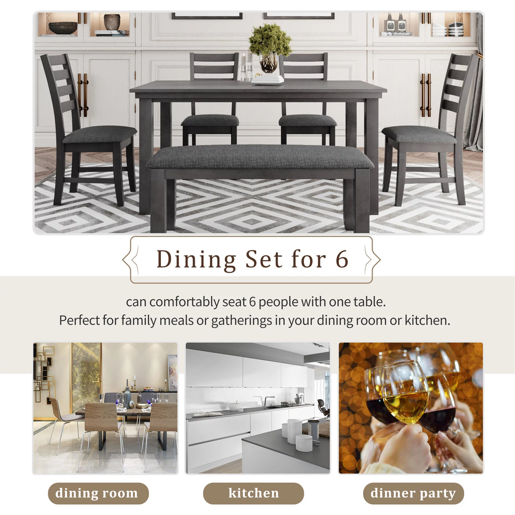 Gray Wood Dining Table and Chairs with Bench V375809