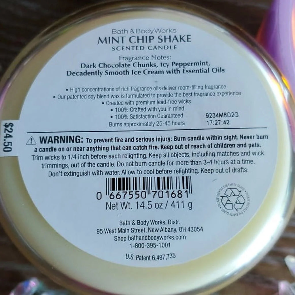 Three Wick Candle Vanilla Mint Chocolate Chip O325