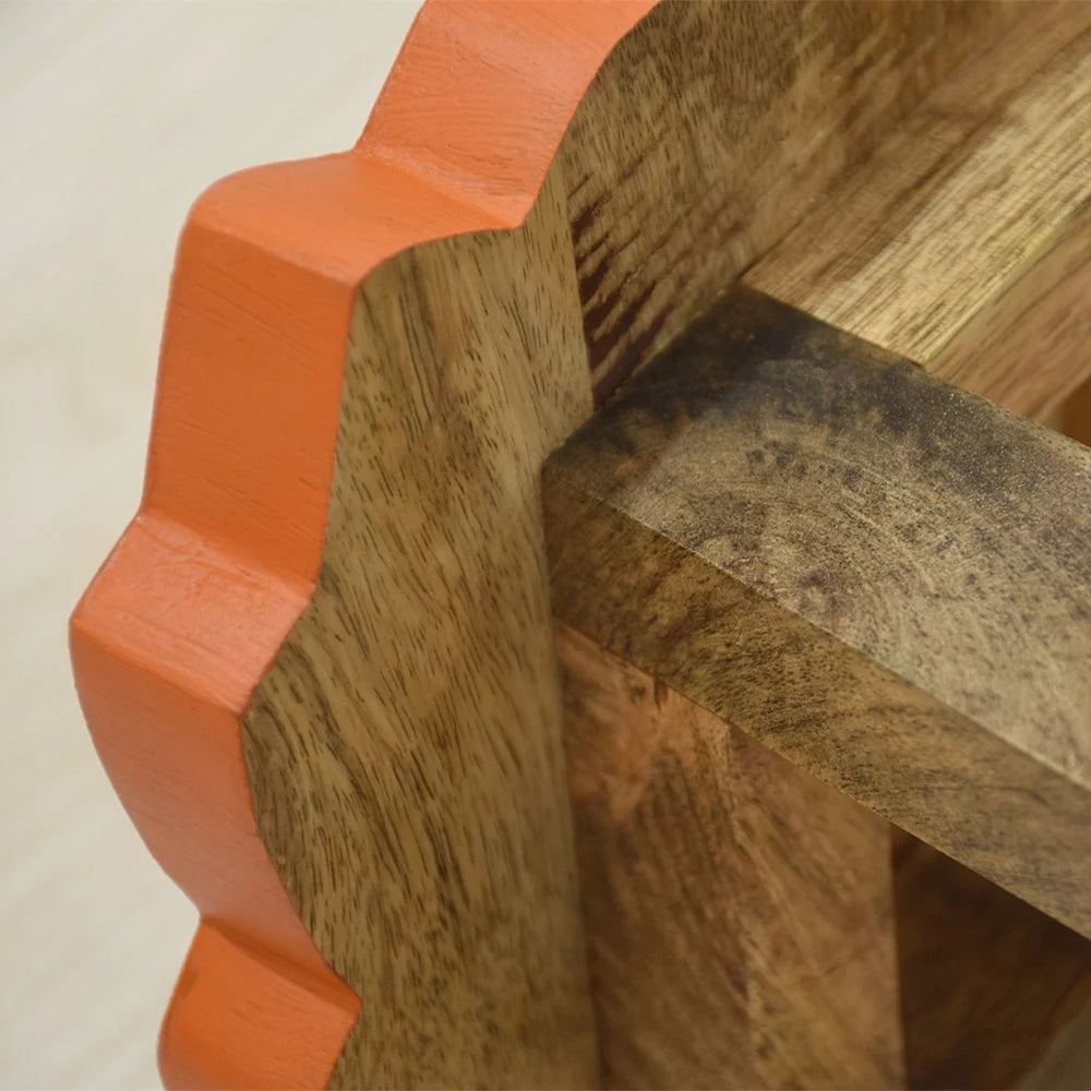 Handmade Mango Wood Orange Lion Shaped Stool P825736