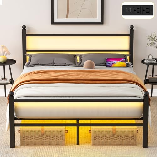 Black Metal Full Size Bed Frame with Headboard and Footboard N215