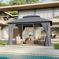 10'x12' Beige Outdoor Patio Gazebo with Mosquito Nettings and Privacy Screens Q971